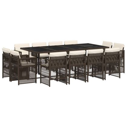 Външен трапезен комплект 13 части с възглавници кафяв полиратан