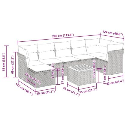 Градински комплект диван с възглавници 8 части сив полиратан