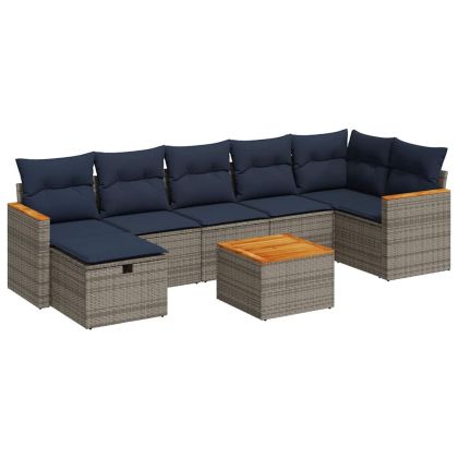 Градински комплект диван с възглавници 8 части сив полиратан