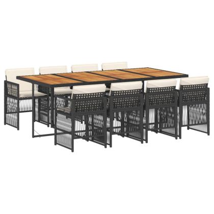 Градински трапезен комплект възглавници 9 части черен полиратан