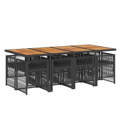 Градински трапезен комплект възглавници 9 части черен полиратан