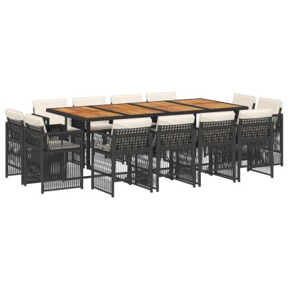 Външен трапезен комплект 13 части с възглавници черен полиратан