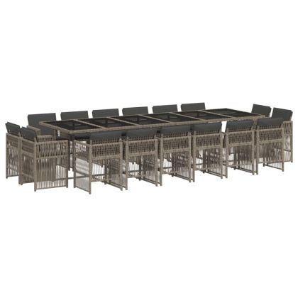 Градински комплект с възглавници 17 части полиратан сив