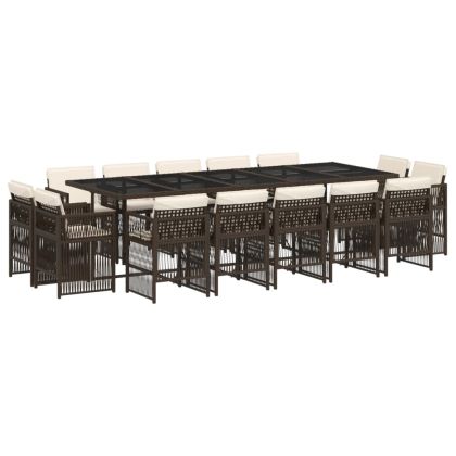 Градински комплект с възглавници 15 части кафяв полиратан