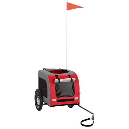 Ремарке за колело за любимци червен и сив Оксфорд плат и желязо