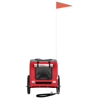 Ремарке за колело за любимци червен и сив Оксфорд плат и желязо