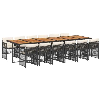 Външен трапезен комплект 13 части с възглавници черен полиратан