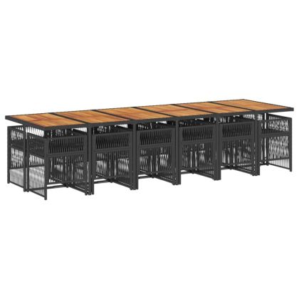 Външен трапезен комплект 13 части с възглавници черен полиратан