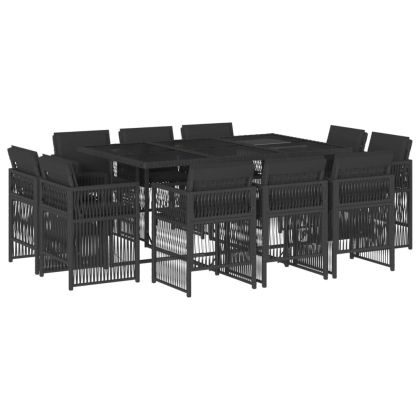 Градински комплект с възглавници 11 части полиратан черен
