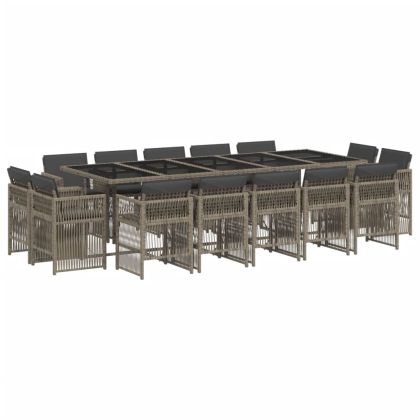 Градински комплект с възглавници 15 части полиратан сив