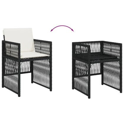 Градински столове с възглавници, 4 бр, черен, полиратан
