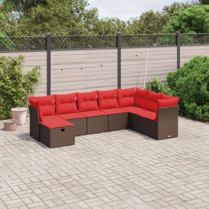 Градински комплект с възглавници, 8 части, кафяв, полиратан