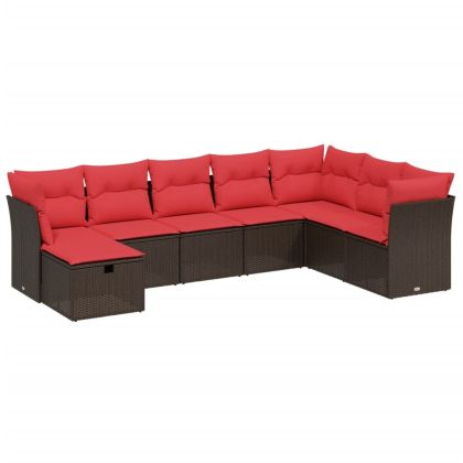 Градински комплект с възглавници, 8 части, кафяв, полиратан