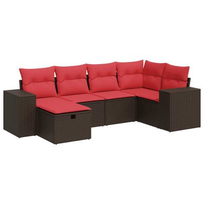 Градински комплект с възглавници, 6 части, кафяв, полиратан