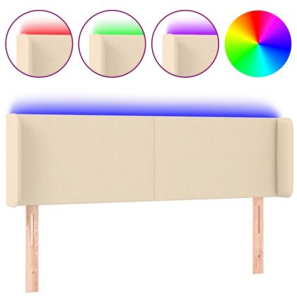 LED горна табла за легло, кремава, 147x16x78/88 см, плат