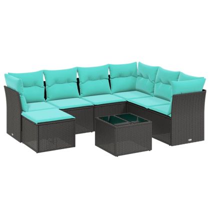 Градински комплект диван с възглавници 8 части черен полиратан