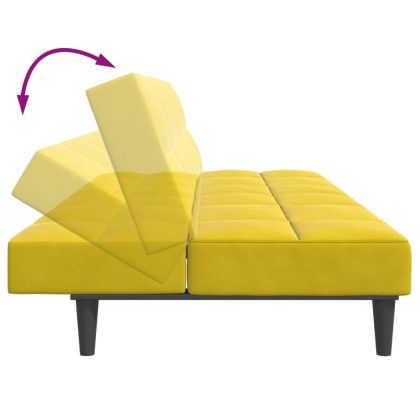 2-местно разтегателно канапе с табуретка, жълто, кадифе