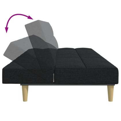 2-местен диван с табуретка, Черен, текстил