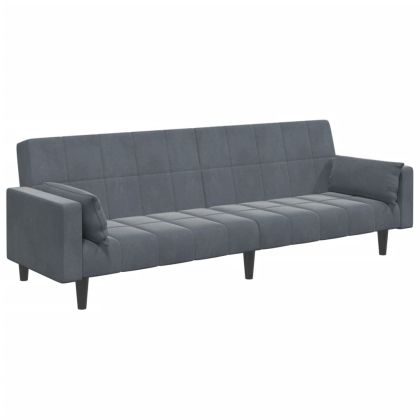 2-местно разтегателно канапе с табуретка, тъмносиво, кадифе