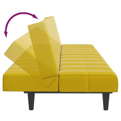 2-местно разтегателно канапе с табуретка, жълто, кадифе