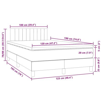 Боксспринг легло с матрак и LED, черно, 120x190 см, кадифе