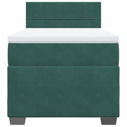 Боксспринг легло с матрак, тъмнозелено, 90x200 см, кадифе
