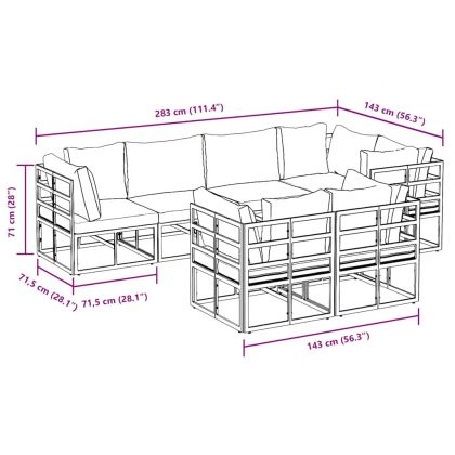 Градински Софа Комплект с възглавница 7 pcs Черно Алуминий