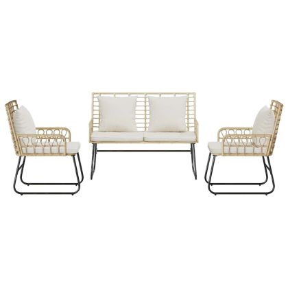 Комплект за хранене в градината 3 pcs Кафяв и Кремав полиратан