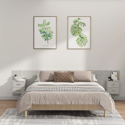 Табла за легло с шкафчета бетонно сиво инженерно дърво