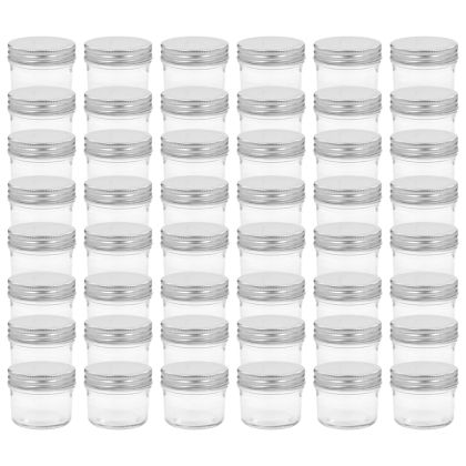 Стъклени буркани за сладко със сребристи капачки, 48 бр, 110 мл