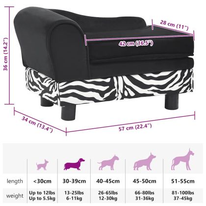 Кучешки диван, черен, 57x34x36 см, плюш