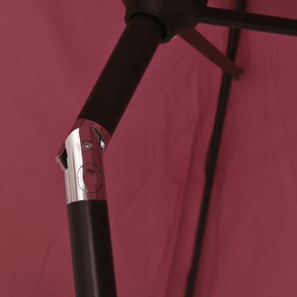 Градински чадър с LED лампички и стоманен прът, 300 см, бордо