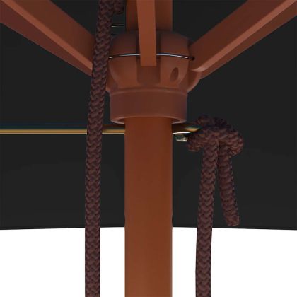 Градински чадър с дървен прът, черен, 150x200 см