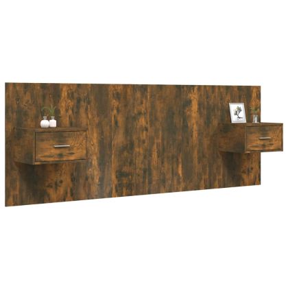 Горна табла за легло с шкафчета, опушен дъб, инженерно дърво