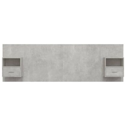 Горна табла за легло с шкафчета, бетонно сива, инженерно дърво