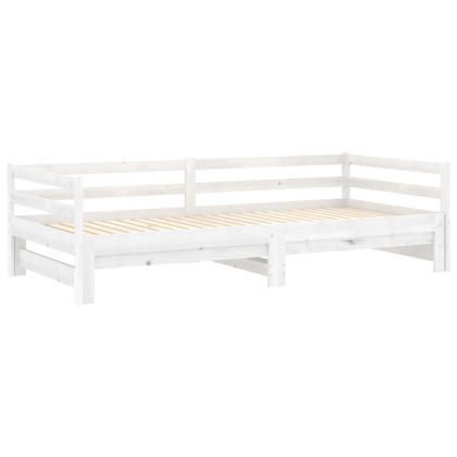 Разтегателно дневно легло 2x(90x200) см бяло борово дърво масив