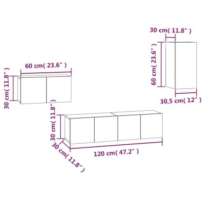 Комплект ТВ шкафове от 4 части, сив сонома, инженерно дърво