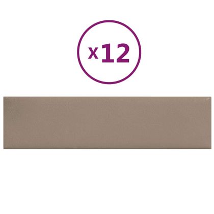Стенни панели 12 бр капучино 60x15 см изкуствена кожа 1,08 м²