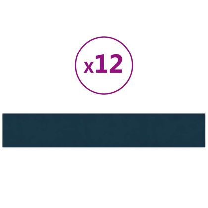 Стенни панели, 12 бр, сини, 90x15 см, кадифе, 1,62 м²