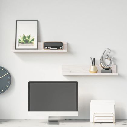 Стенни рафтове, 2 бр, бели, 50x11x9 см, масивно борово дърво