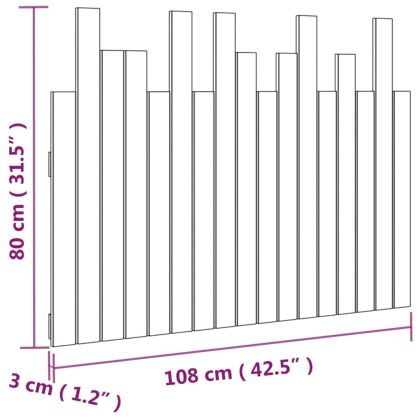 Стенна табла за спалня, бяла, 108x3x80 см, борово дърво масив