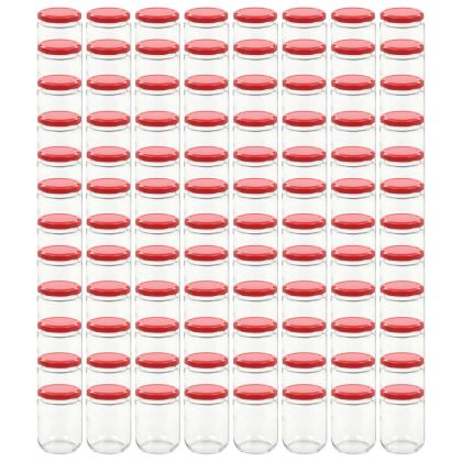 Стъклени буркани за сладко с червени капачки, 96 бр, 230 мл