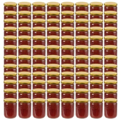 Стъклени буркани за сладко със златисти капачки, 96 бр, 230 мл