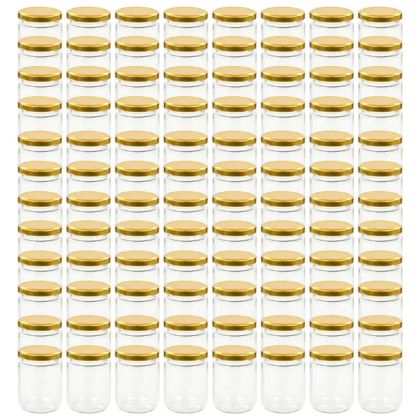 Стъклени буркани за сладко със златисти капачки, 96 бр, 230 мл