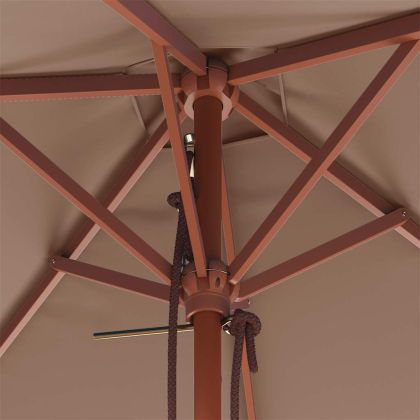 Градински чадър с дървен прът, 150x200 см, таупе