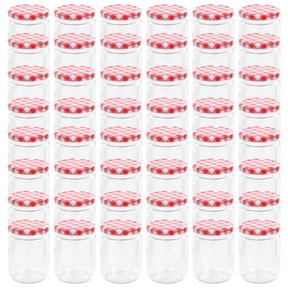 Стъклени буркани за сладко с бяло-червени капачки 48 бр 230 мл