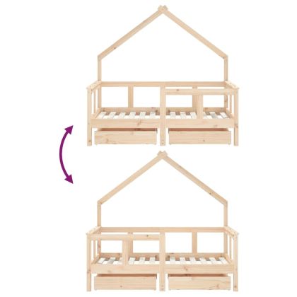 Рамка за детско легло с чекмеджета, 70x140 см, бор масив