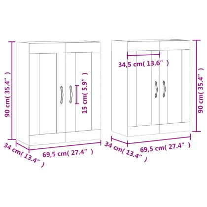 Стенни шкафове, 2 бр, бетонно сиви, инженерно дърво