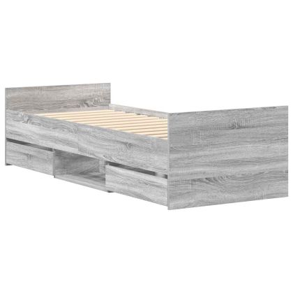 Рамка за легло с горна и долна табла, сив сонома, 90x190 см