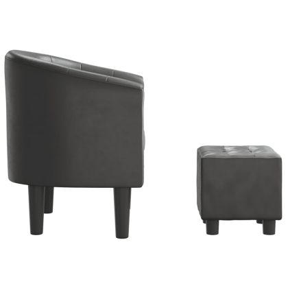 Объл фотьойл с табуретка за крака, сиво, изкуствена кожа